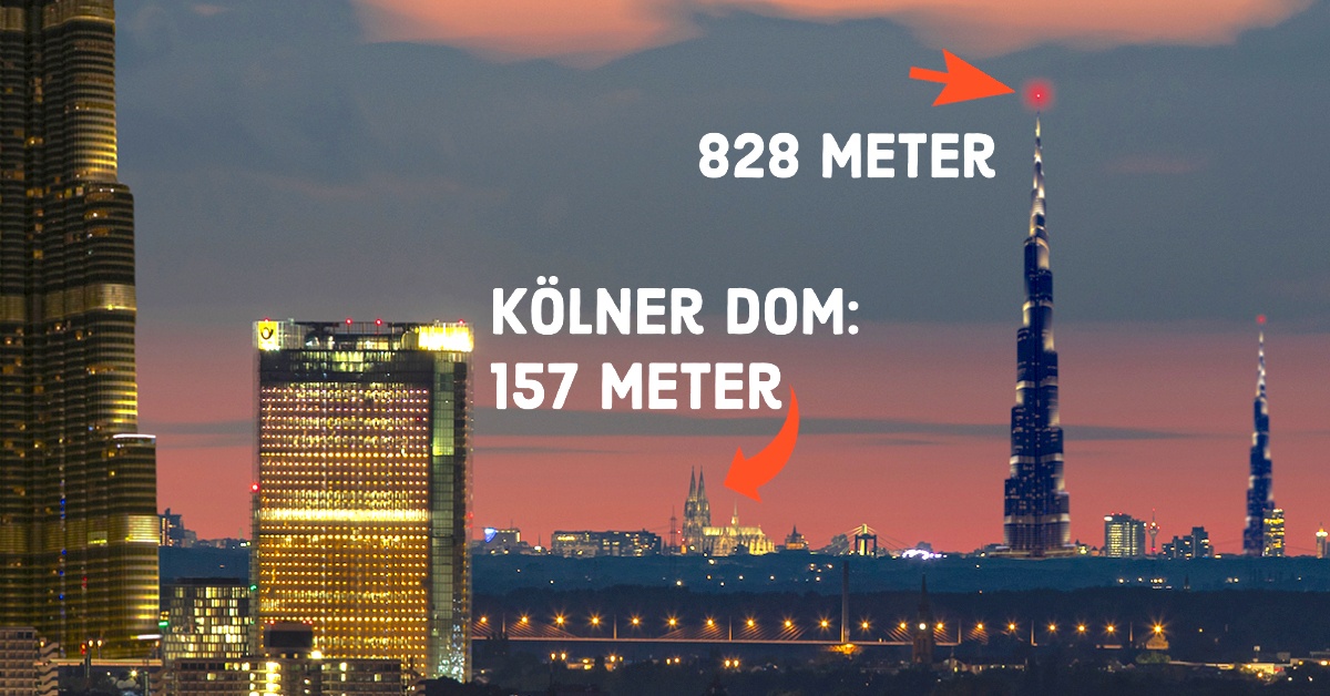 So würde das höchste Gebäude der Welt (828 Meter) in Köln, Bonn und ...
