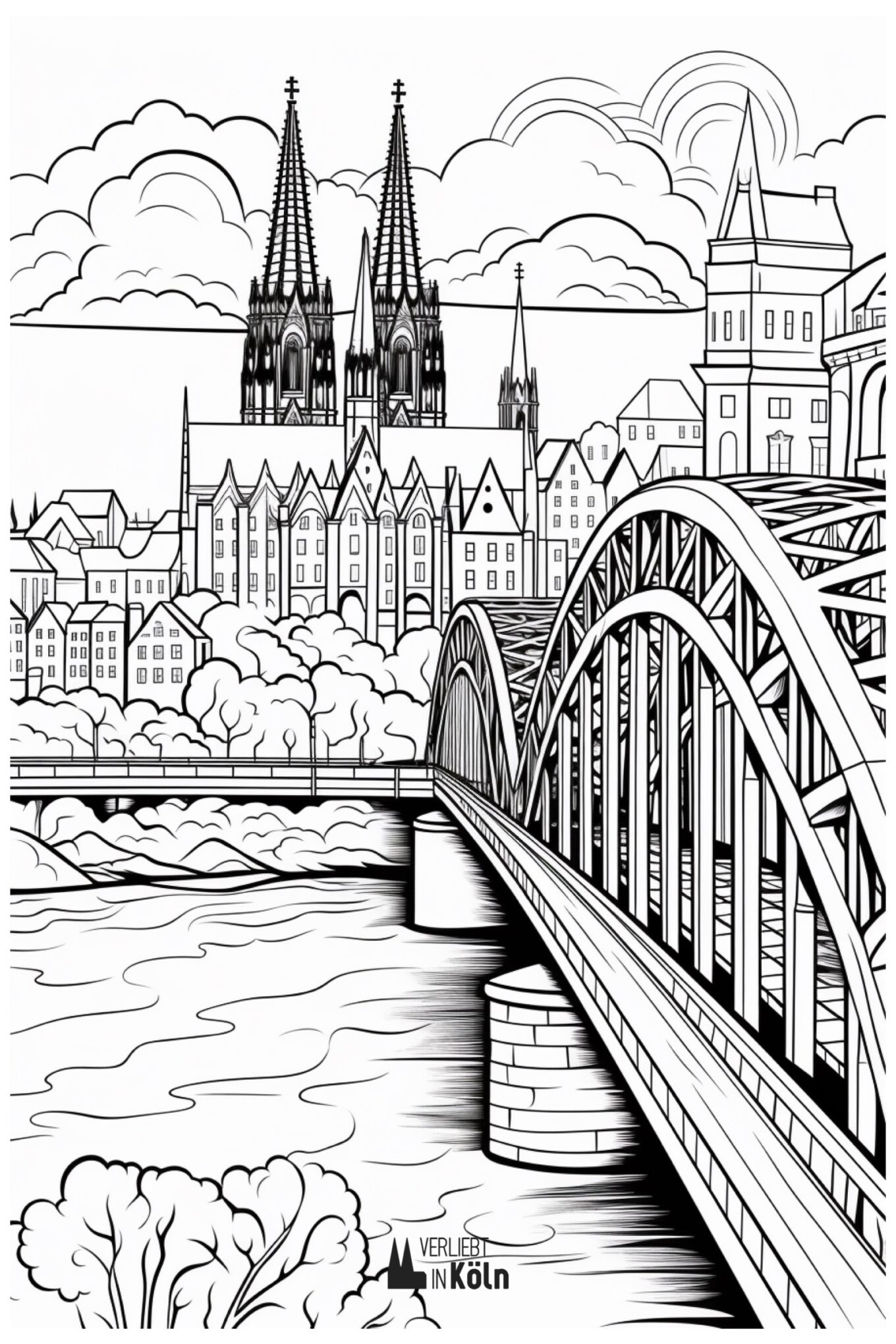 6 Malvorlagen mit dem Kölner Dom zum kostenlosen Download