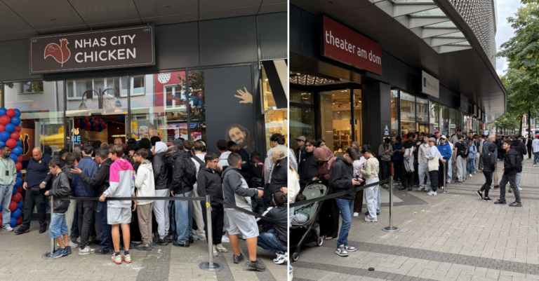 Schlange am Nhas Chicken Köln
